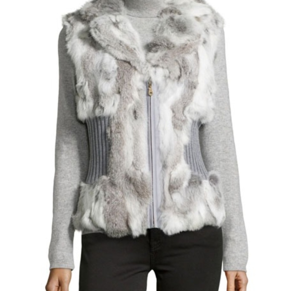 Rabbit Fur Vest, White/Gray